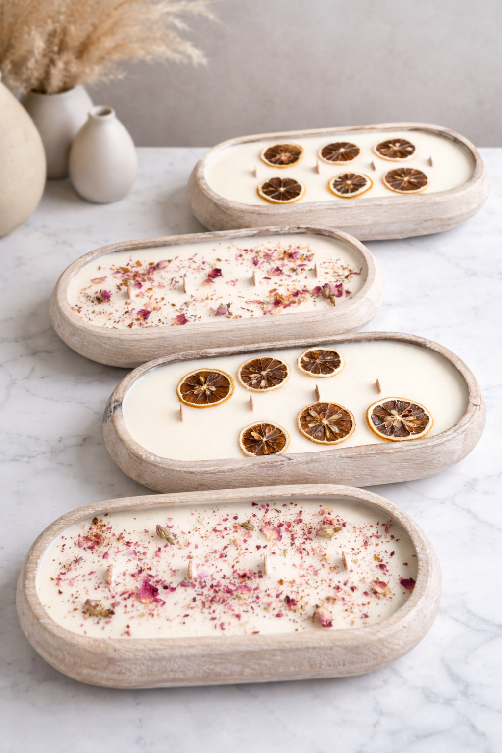 Large Candles in Wooden Boat