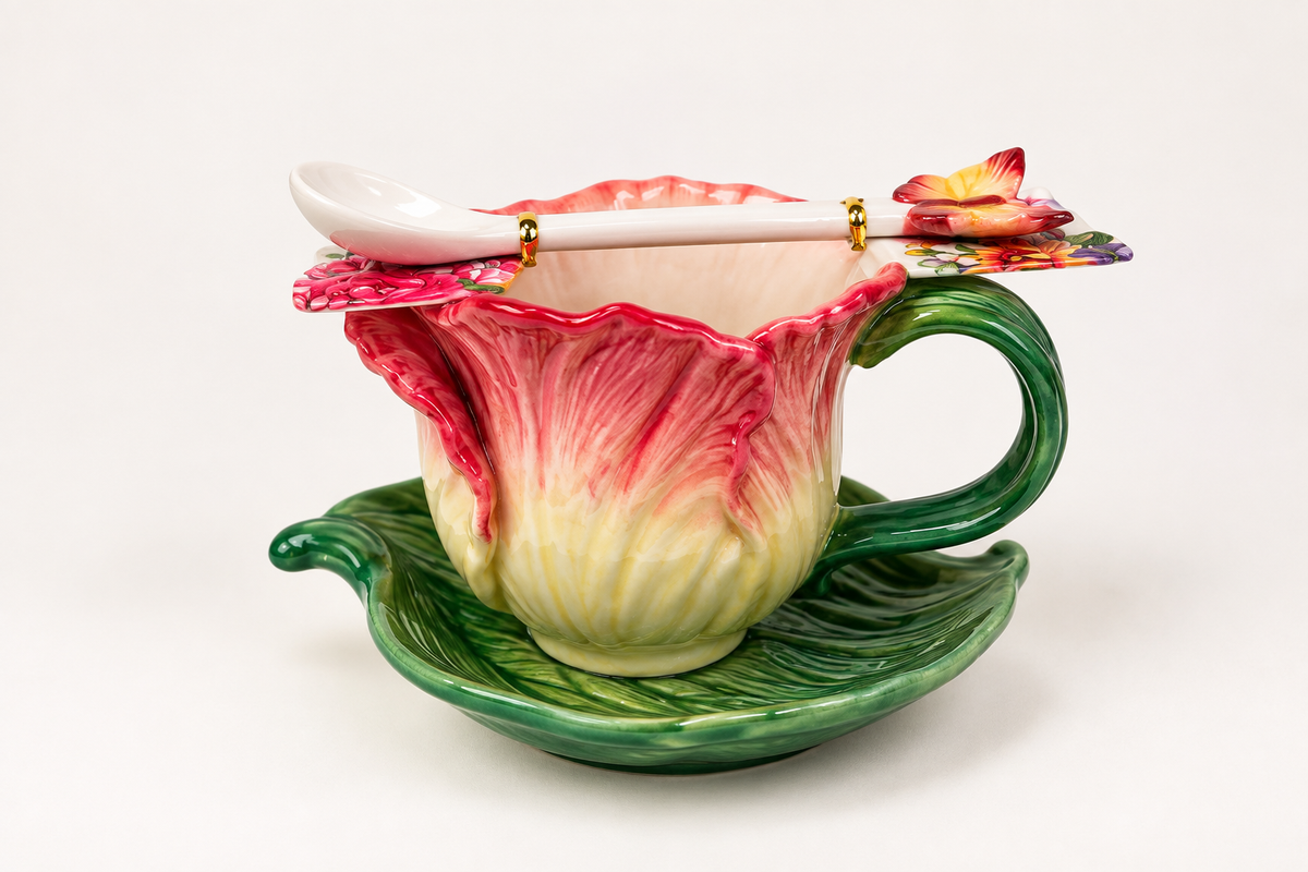 White and Pink Flower Teacup