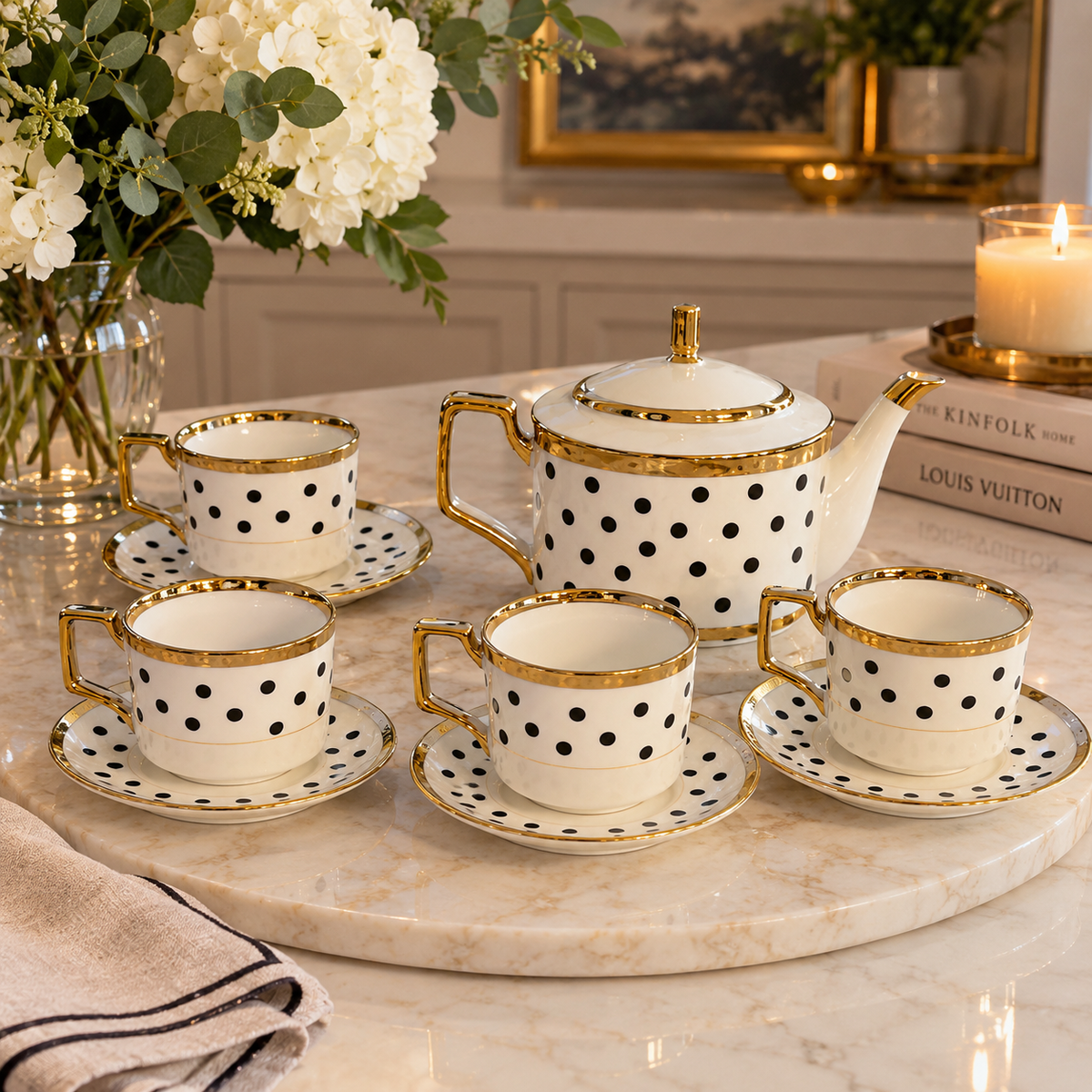 Black and White Polka Dot Tea Set