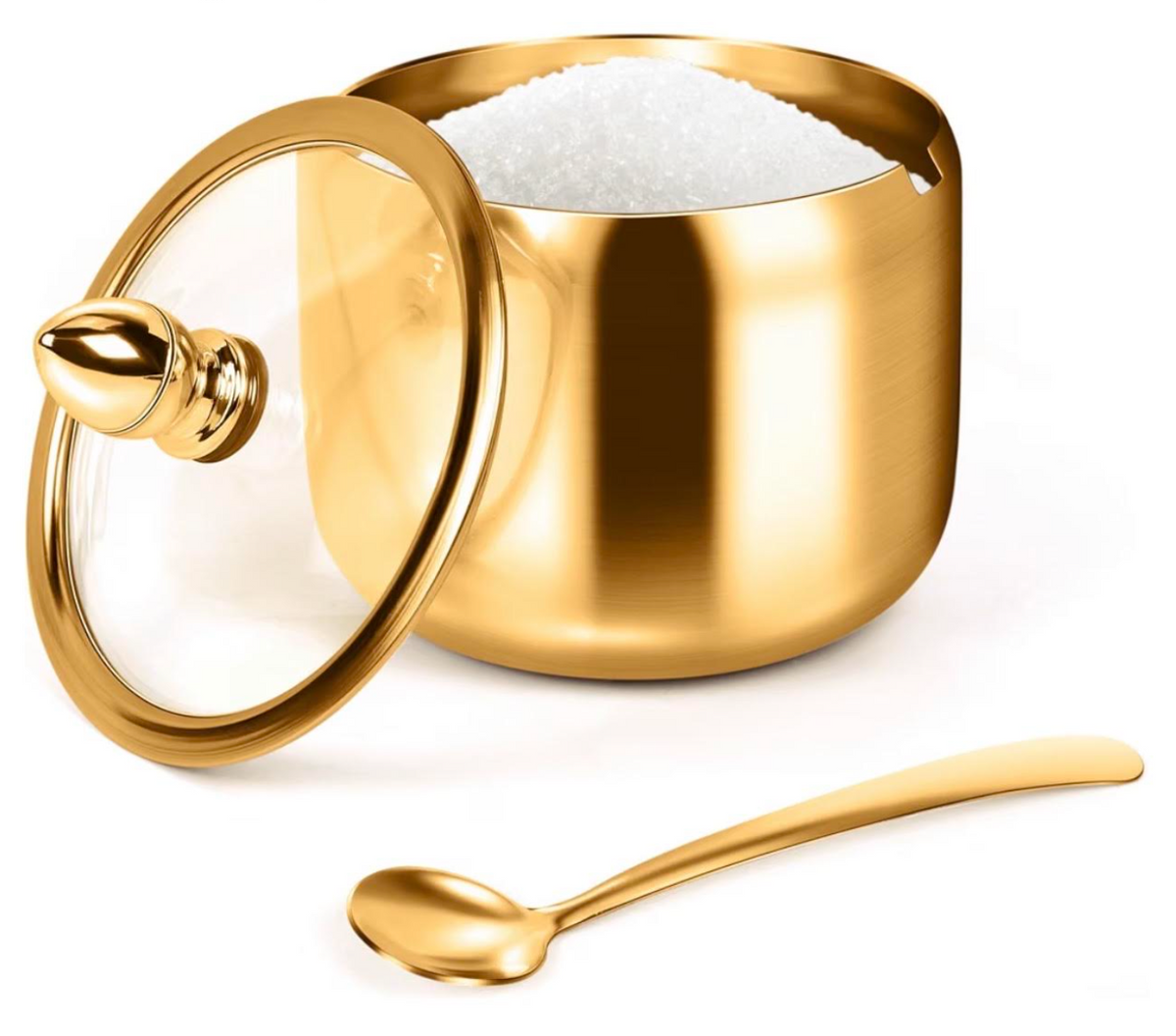Gold Sugar Bowl with Spoon