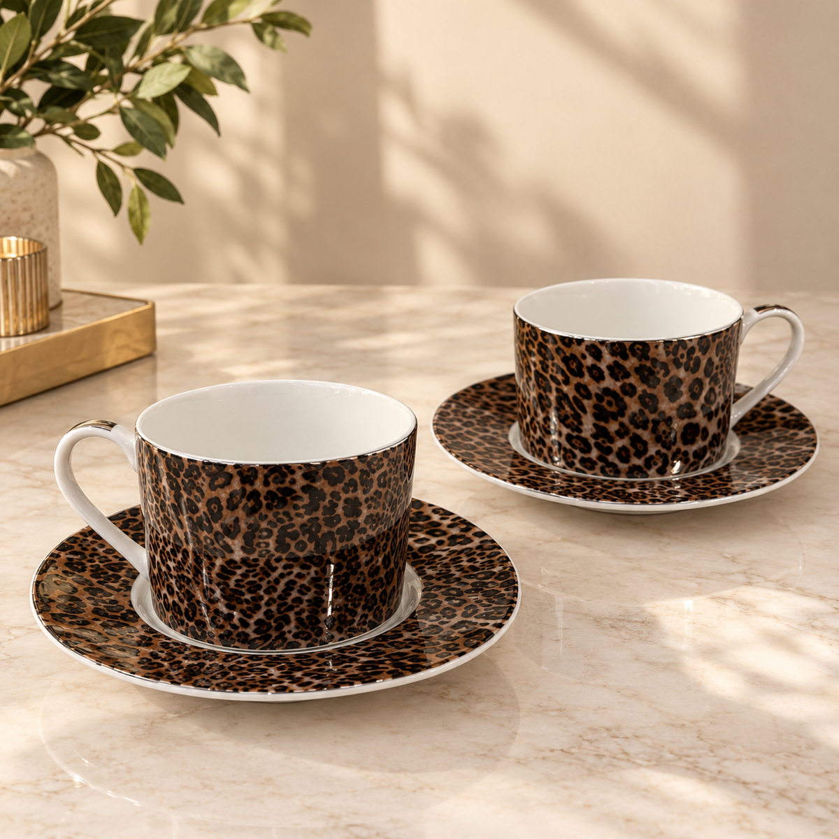 Cheetah Print Teacup and Saucer