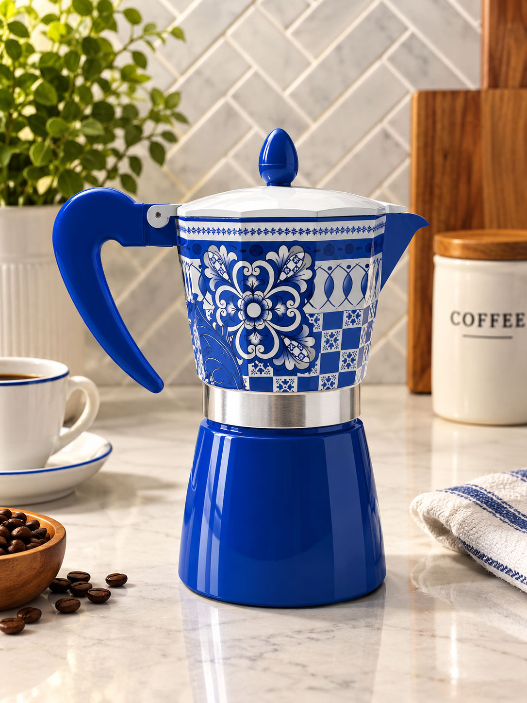 Blue and White European Styled Greca
