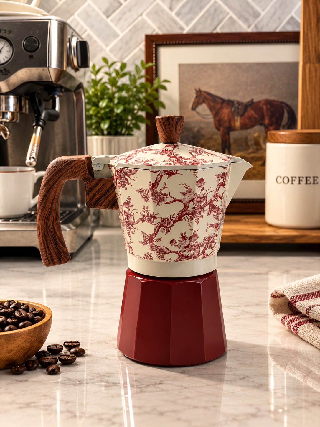 Burgundy Floral Greca